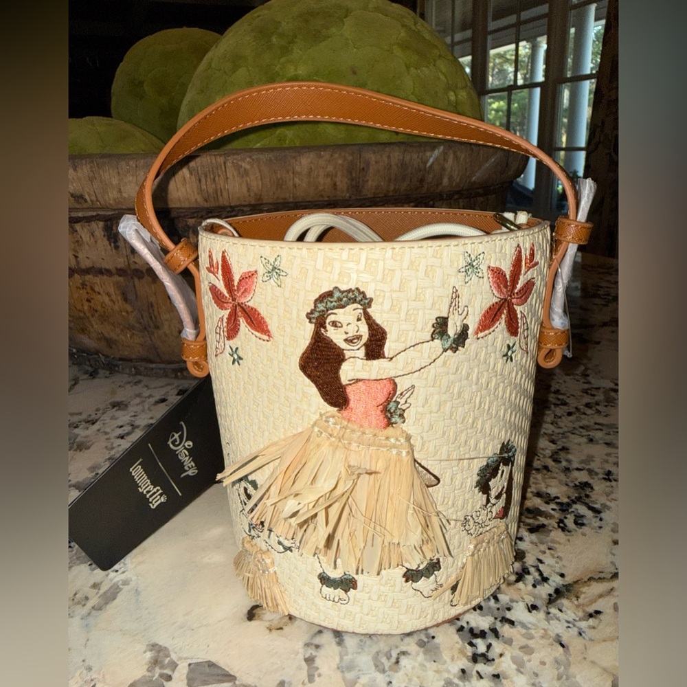 NWT Loungefly Disney Lilo & Stitch Hula Group Floral Bucket Crossbody Bag